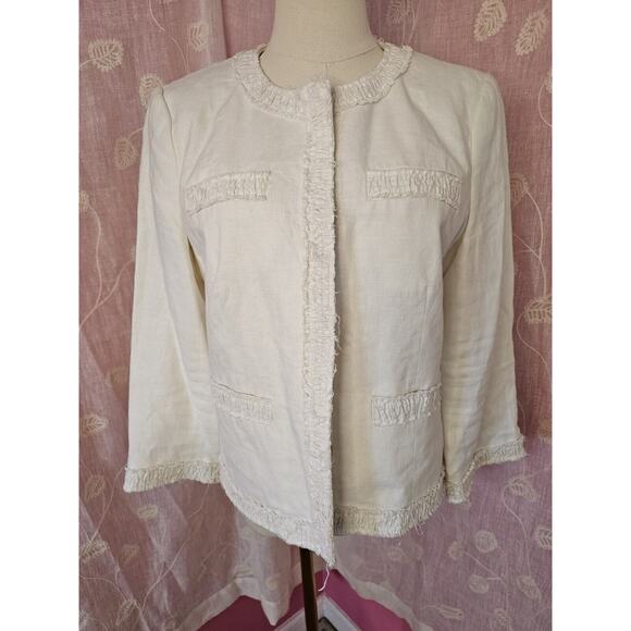 Michael Kors Women's White 100% Linen Business Career Lined‎ Jacket Size 10 - Picture 1 of 5